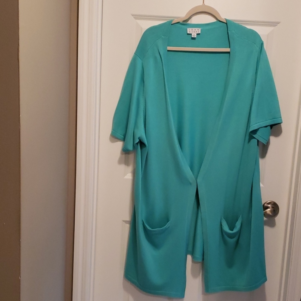 Aqua blue short sleeved cardigan sweater